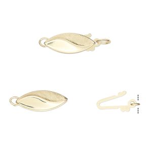 Clasp fishhook 1pkg1 14Kt gold, 14x6mm smooth textured oval, 1-strand