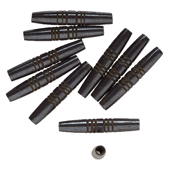 Bead, bone (dyed), black, 24x4.5mm-24x4mm tube. Sold per pkg of 10. image number 0