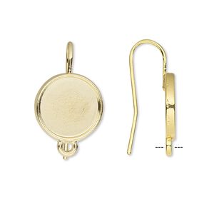 Ear wire fishhook 1pkg10, 21mm / 12mm round glue-in cab setting / closed loop, 18 gauge gold-finished brass 5 pair