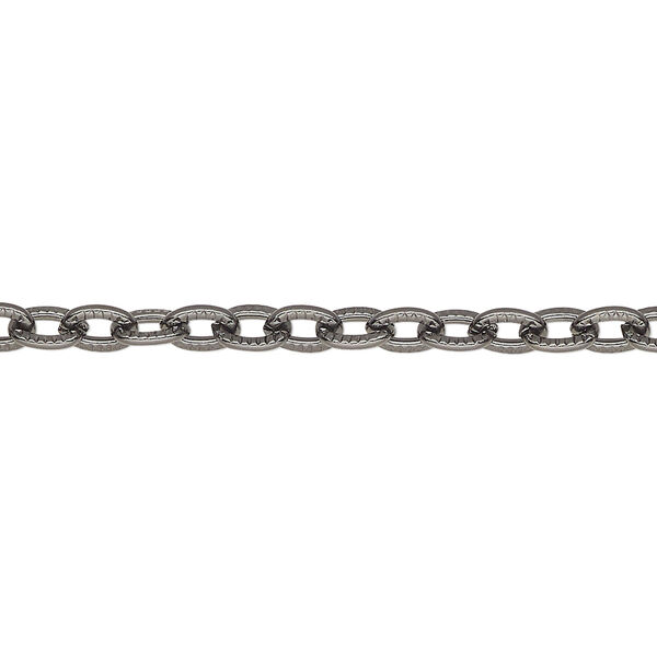 Chain, gunmetal-finished steel, 3.9mm textured oval rolo. Sold per 5-ft section. image number 0