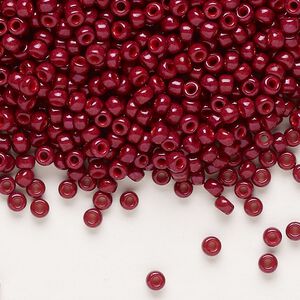 Seed bead, Miyuki, glass, pkg/50g, #8 rocaille, opaque outside dyed maroon, (RR-1464).