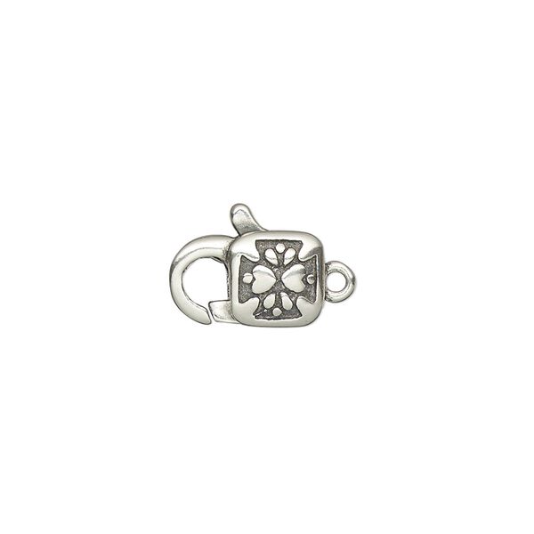 Clasp lobster claw 1pkg1 sterling silver, 13x8mm double-sided, antiqued 1-strand image number 0