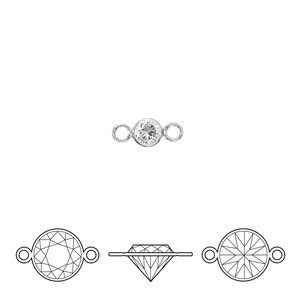 Link, sterling silver and cubic zirconia, clear, 4.5mm round with 4mm faceted round. Sold individually.