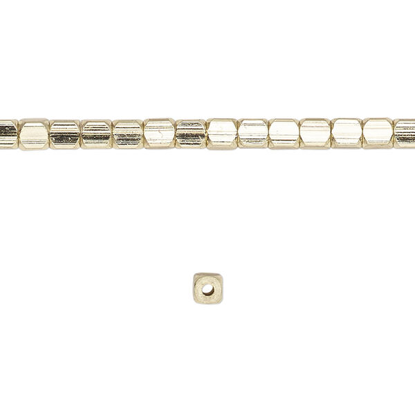 Bead, brass, 4x3mm hexagon tube. Sold per 8-inch strand. image number 0