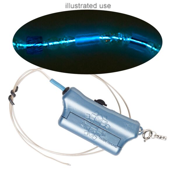 Necklace component, Emerald City Lights, plastic / copper / silver-plated steel, blue and white, 0.036-inch diameter, 32-1/2 x 1-1/4 inches with 24-inch lighted strand and springring clasp. Sold individually. image number 0