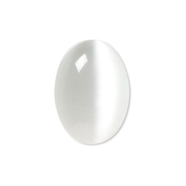Cabochon, cat's eye glass (fiber optic glass), white, 25x18mm calibrated oval, quality grade. Sold per pkg of 4. image number 0