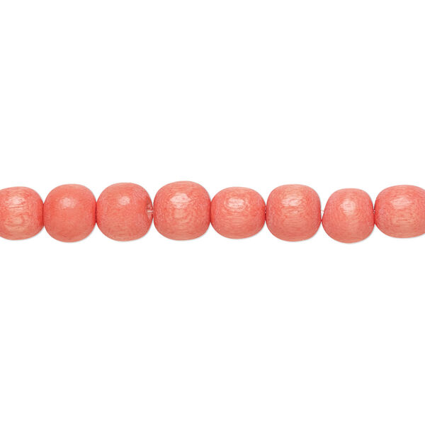 Bead, Taiwanese cheesewood (dyed / waxed), orange, 5-6mm round. Sold per pkg of (2) 15-1/2" to 16" strands. image number 0
