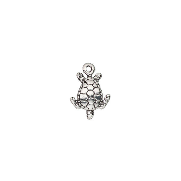 Charm, antiqued sterling silver, 12x9.5mm single-sided sea turtle. Sold individually. image number 0