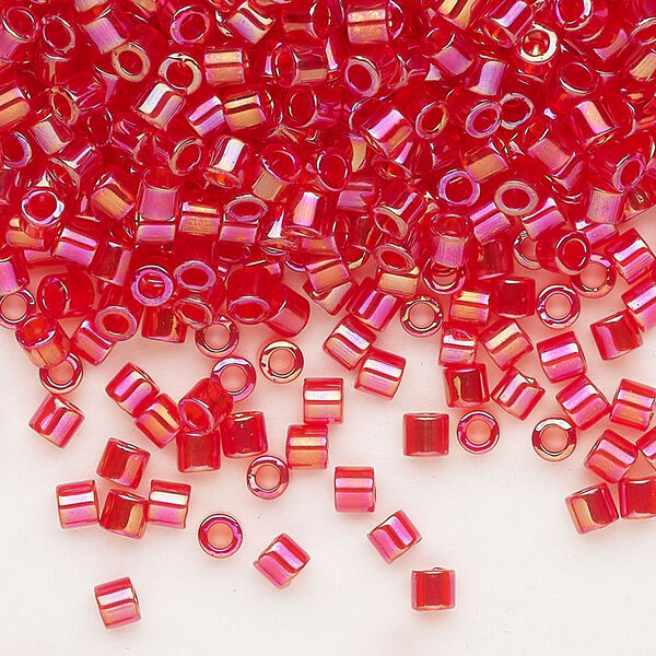 Seed bead, Delica®, glass, pkg/7.5g, #8 round, translucent rainbow red (DBL-0172). image number 0
