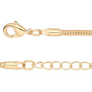Chain, gold-finished brass, 2.5mm snake, 16 inches with 1-inch extender chain and lobster claw clasp. Sold per pkg of 2.