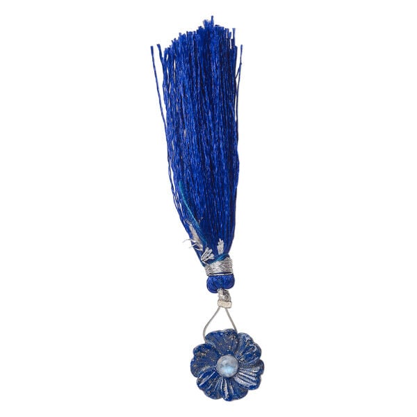 Lapis lazuli / rainbow moonstone 1pkg1, top-drilled hand-cut 1sided carved flower bead natural, 14mm image number 2
