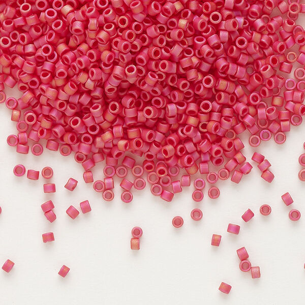 Seed bead, Delica®, glass, pkg/7.5g, #11 round, opaque matte rainbow orange red (DB-0874). image number 0