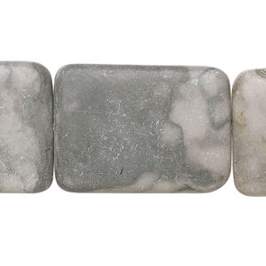 Greyline marble 1pkg1, matte puffed rectangle bead natural, 15 inch 29x20mm-30x22mm