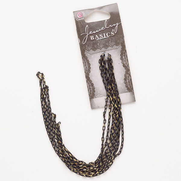 Chain, brass, pkg/48 inches, 2mm oval rolo, antique brass finish and black. image number 0