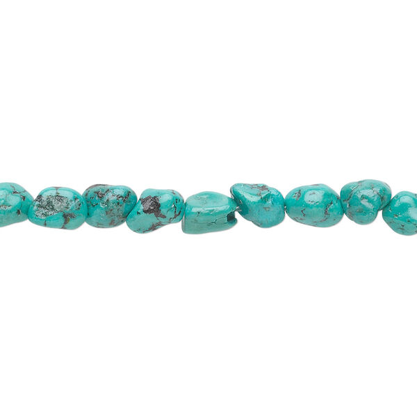 Bead, turquoise (dyed / stabilized), blue-green, small pebble, Mohs hardness 5 to 6. Sold per 15-1/2 to 16-inch strand. image number 0
