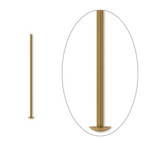Head pin, antique gold-plated brass, 1 inch, 21 gauge. Sold per pkg of 100.