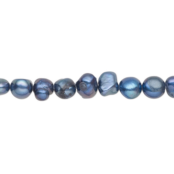 Pearl, cultured freshwater (dyed), mountain blue, 5-6mm flat-sided potato with 0.4-0.6mm hole, D grade, Mohs hardness 2-1/2 to 4. Sold per 15-inch strand. image number 0