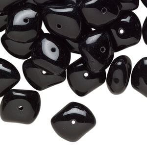 Bead, glass, opaque black, 14x7mm freeform rondelle. Sold per pkg of 50.