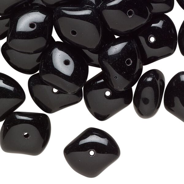 Bead, glass, opaque black, 14x7mm freeform rondelle. Sold per pkg of 50. image number 0