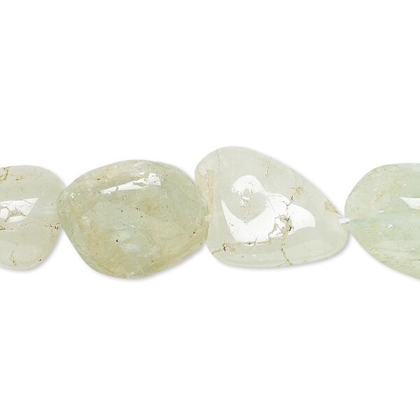 Bead, aquamarine (dyed / heated), small to medium tumbled nugget, Mohs hardness 7-1/2 to 8. Sold per 14-inch strand. image number 0
