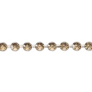 Cupchain, Vintage Crystal™, imitation rhodium-plated brass, light Colorado topaz, 4.4mm round. Sold per 1-meter section.