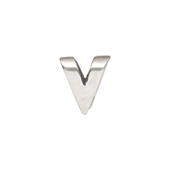 Bail, JBB Findings, ice-pick, antique silver-plated brass, 15x12.5mm single-sided textured "V" shape, 9.5mm grip length. Sold individually. image number 2