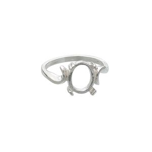 Ring, sterling silver, swirl band with 10x8mm 4-prong oval setting, size 7. Sold individually.