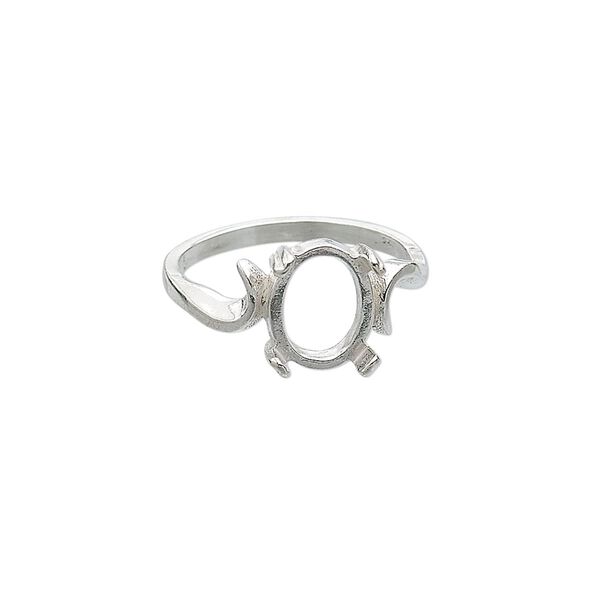 Ring, sterling silver, swirl band with 10x8mm 4-prong oval setting, size 7. Sold individually. image number 0