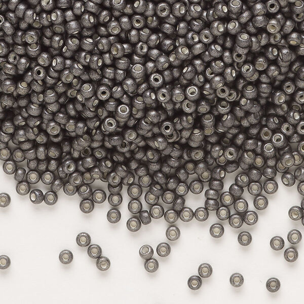 Seed bead, Miyuki, glass, pkg/250g, #11 rocaille, opaque matte galvanized graphite, (RR-2092). image number 0