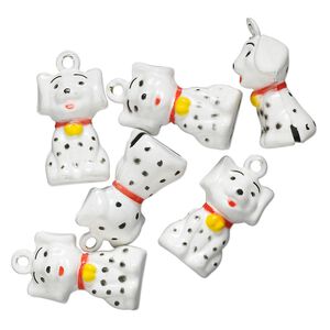 Bell, brass and enamel, multicolored, 22x14mm Dalmatian with clapper. Sold per pkg of 6.