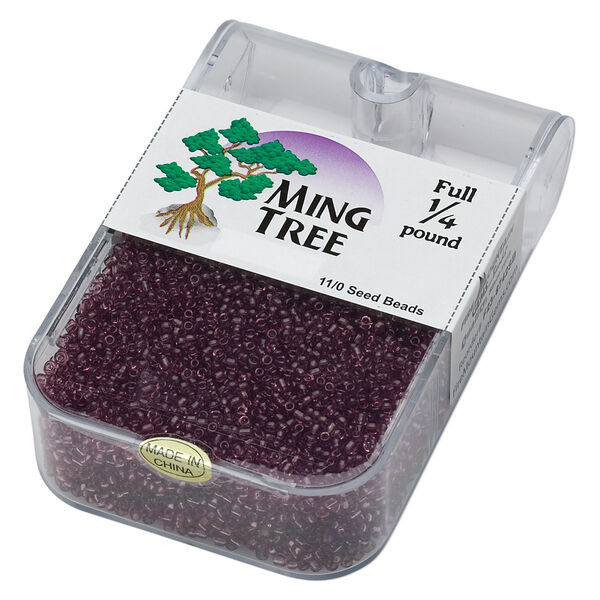 Seed bead, Ming Tree™, glass, pkg/1/4 pound, #11 round, transparent purple. image number 0