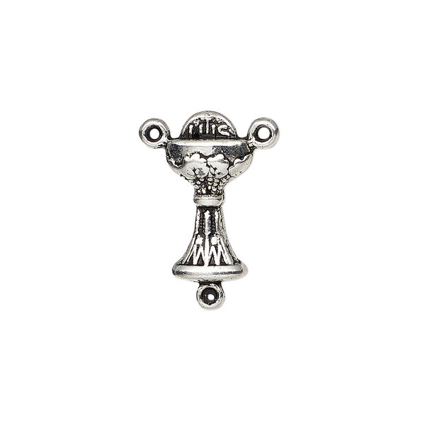 Connector, antique silver-plated "pewter" (zinc-based alloy), 19x10mm double-sided chalice Y-connector. Sold per pkg of 4. image number 0