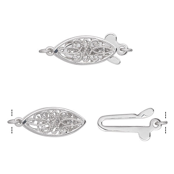 Clasp, fishhook, diamond (natural) and 14KtW white gold, 17x7mm oval with cutout design and faceted round. Sold individually. image number 0
