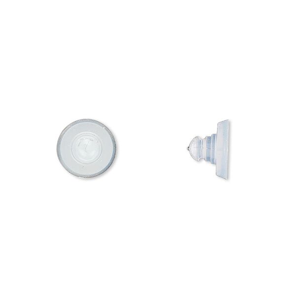 Earnut, silicone, clear, 8x6mm disc. Sold per pkg of 2 pairs. image number 0