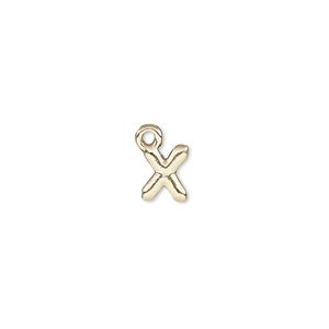Charm, gold-finished "pewter" (zinc-based alloy), 8x6mm alphabet letter X. Sold per pkg of 2.