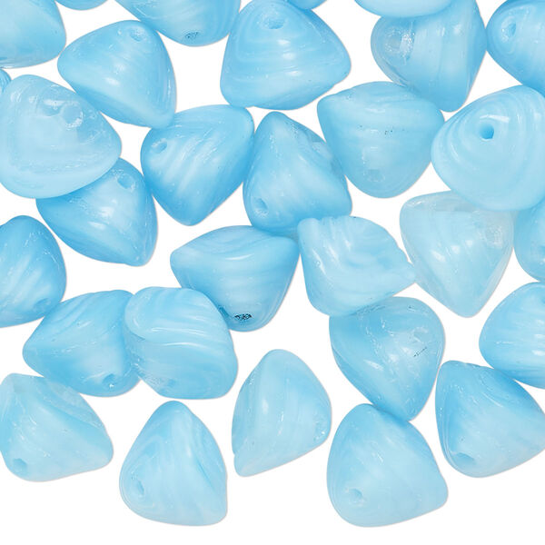 Bead, Czech pressed glass, opaque baby blue, 11x8mm textured freeform rondelle. Sold per 2-ounce pkg, approximately 70 beads. image number 0