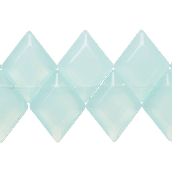 Bead, glass, translucent pale blue, 18x14mm top-drilled beveled diamond. Sold per 8-inch strand, approximately 25 beads. image number 0