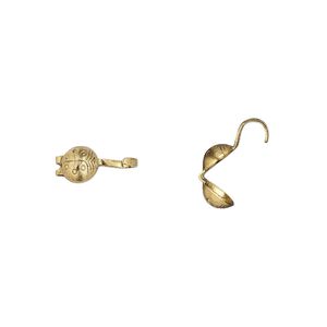 Bead tip, Hot Tips®, antique gold-plated brass, 7x5mm bottom clamp-on ladybug with open loop. Sold per pkg of 100.