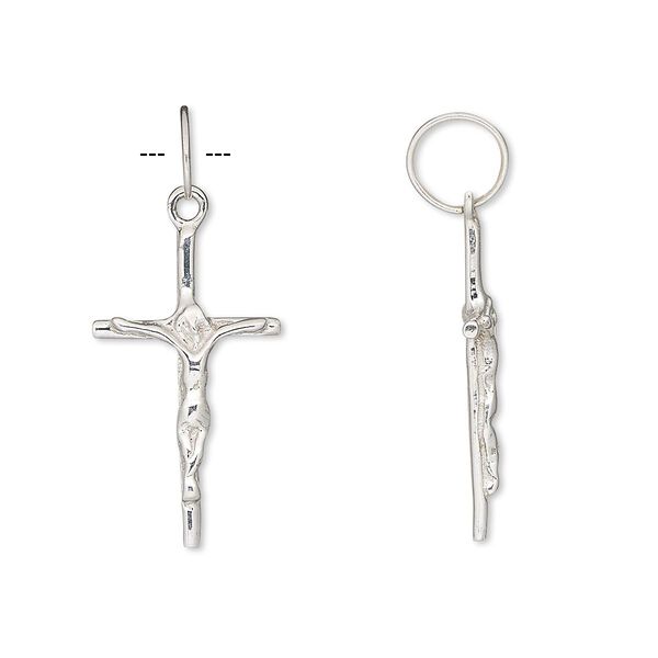 Drop, sterling silver, 21x12mm crucifix. Sold per pkg of 2. image number 0