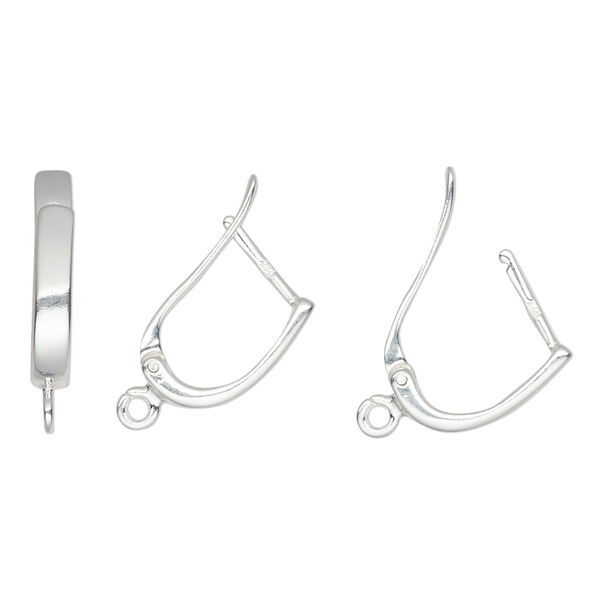 Ear wire, sterling silver, 16mm leverback with open loop, 18 gauge. Sold per pair. image number 0