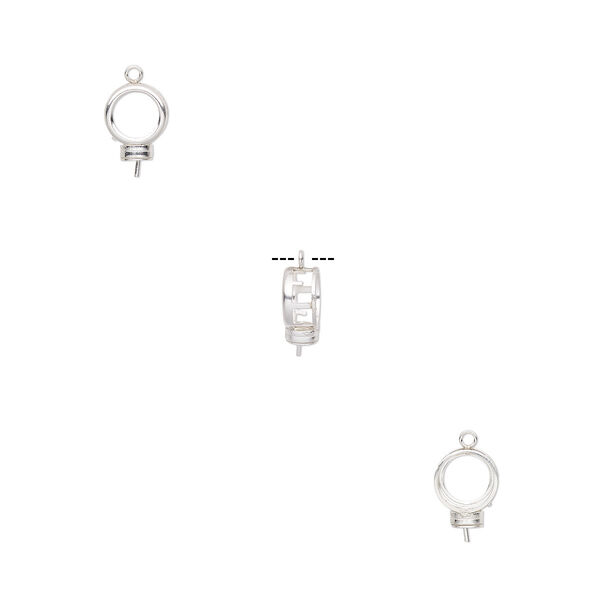 Drop, Bezelite, sterling silver, 9mm round with open back and 2.5mm peg with 8mm 4-prong round setting. Sold individually. image number 0