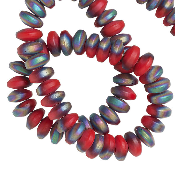 Bead, glass, opaque matte rainbow red, 6.5x3.5mm-7x4mm rondelle. Sold per pkg of 78. image number 0