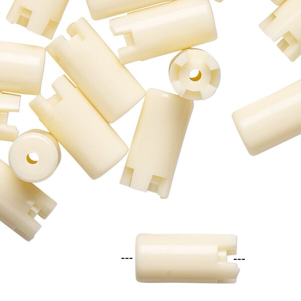 Bead, acrylic, opaque cream, 16x8mm interlocking round tube. Sold per pkg of 24. image number 0