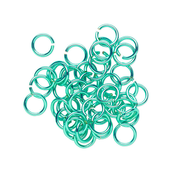 Jump ring, electro-coated brass, green, 6mm round, 4.4mm inside diameter, 20 gauge. Sold per pkg of 50. image number 0