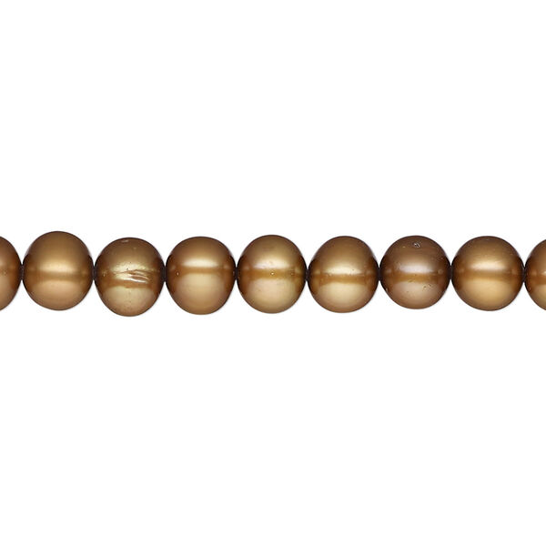 Pearl, cultured freshwater pearl (dyed), copper, 6-8mm semi-round with 0.4-0.6 hole, C+ grade, Mohs hardness 2-1/2 to 4. Sold per 15" strand, approximately 65 beads. image number 0