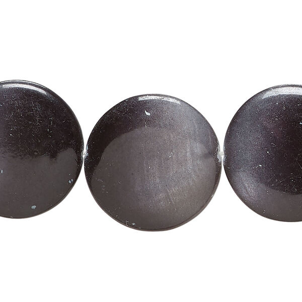 Mother-of-pearl shell 1pkg1, puffed flat round bead 15 inch black and grey 19-20mm image number 0