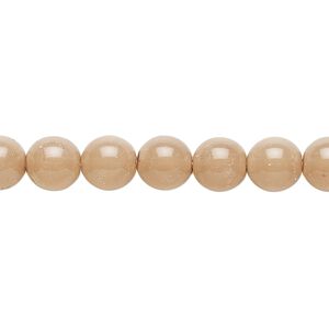 Bead, Czech dipped décor glass druk, beige, 8mm round. Sold per 15-1/2" to 16" strand.
