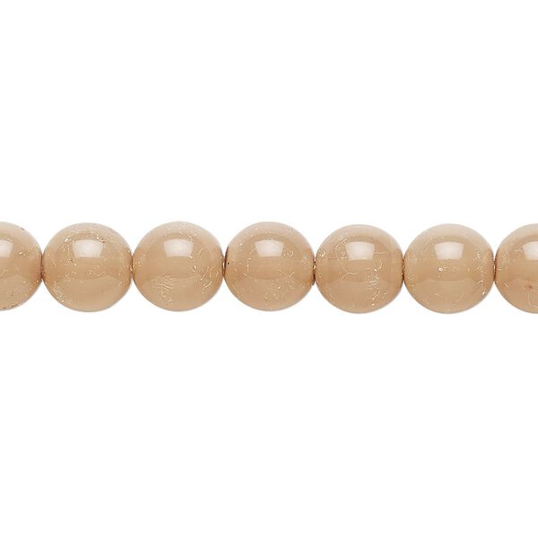 Bead, Czech dipped décor glass druk, beige, 8mm round. Sold per 15-1/2" to 16" strand. image number 0