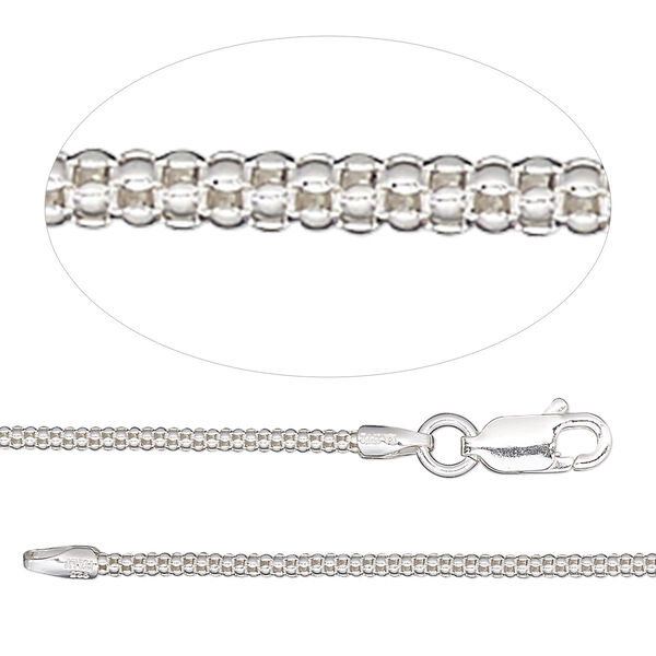 Chain, sterling silver, 1.6mm popcorn, 18 inches with lobster claw clasp. Sold individually. image number 0