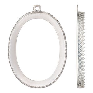 Drop, sterling silver, 42x32mm oval with filigree edge and open back with 40x30mm oval cabochon bezel setting. Sold individually.